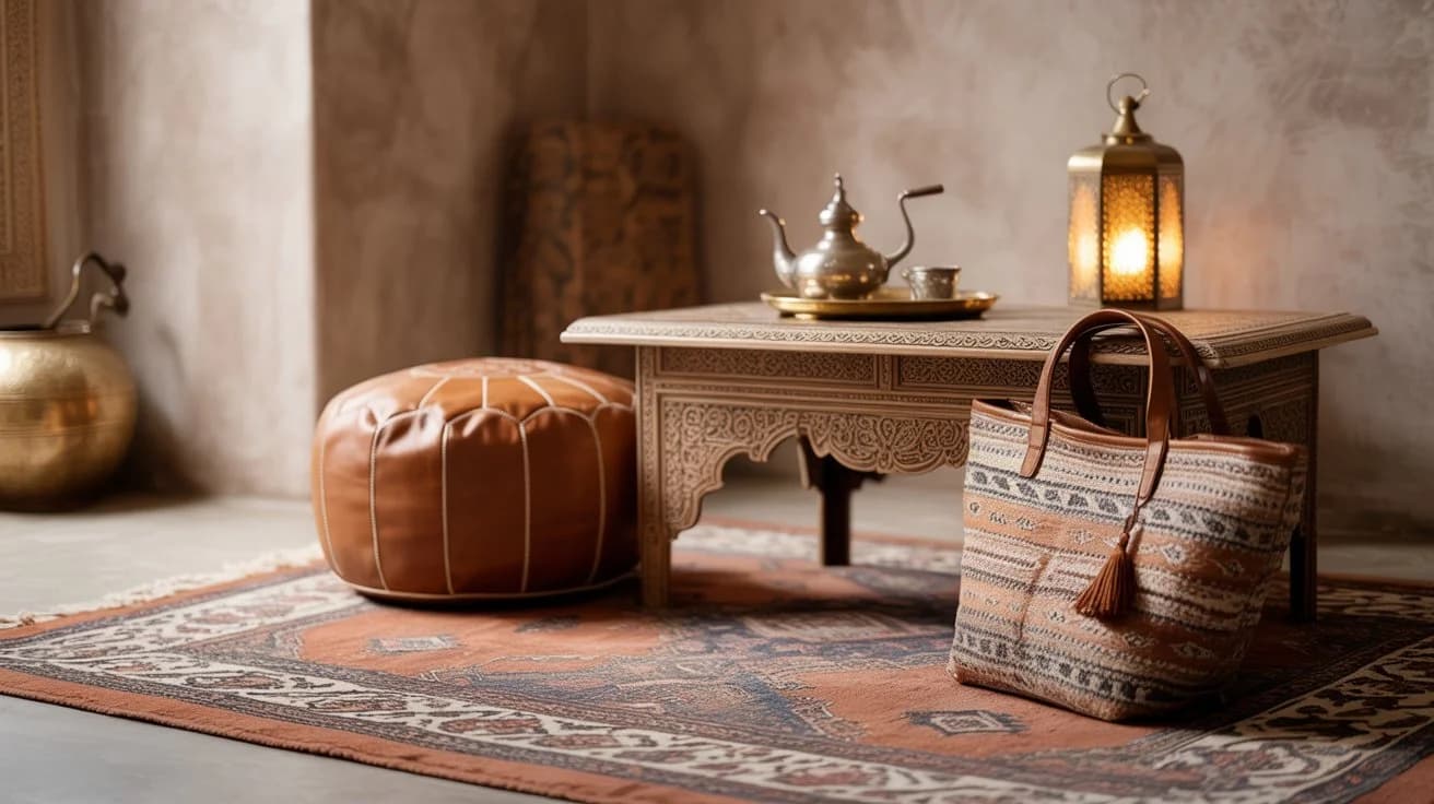 Porte marocaine en bois sculpté, page de contact de The Atlas Craft